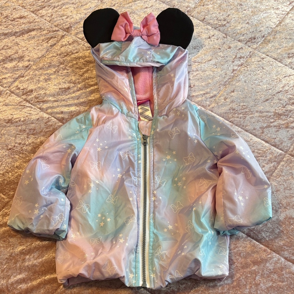 Disney Pastel Puffer Jacket with Ears and Bow